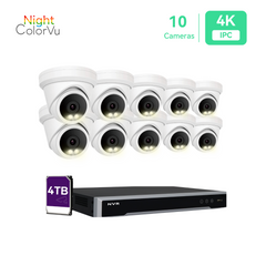 Système de caméra de sécurité IP PoE 16 canaux 4K NVR 16ch 4K et 10 caméras IP PoE à tourelle de vision nocturne colorée de 8 MP avec prise en charge du disque dur 4 To Audio Night Vision POE Plug-n-Play