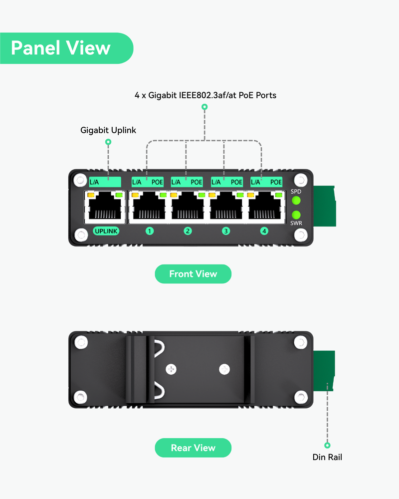 (POE-Switch0504GD) 5 Ports DC9-54V Input Full Gigabit POE Switch with Voltage Booster