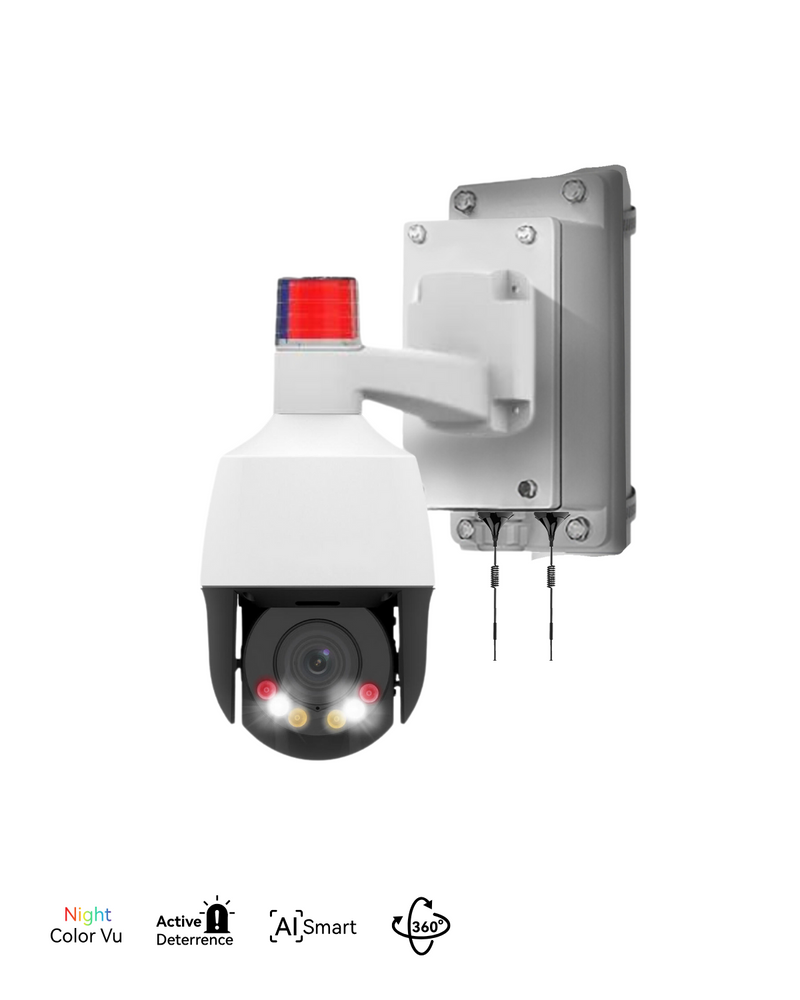 (4GPTZ675AI) 4G LTE SIM Cellular PTZ Camera with Active Deterrence and Human/Vehicle Filtering