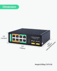 (POE-SW508G) Industrial 8 Ports Full Gigabit PoE Switch with 4 BT90W Ports, Total PoE Budget 120W