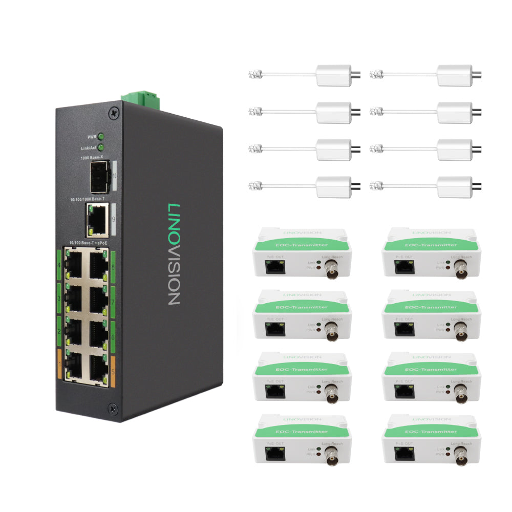 LINOVISION PoE Over Coax EOC Converter IP Over Coax Max 1000m Power and Data Transmission over Ordinary RG59 Coaxial Cable for Upgrading Analog Surveillance System to IP Surveillance System LINOVISION PoE Over Coax EOC Converter IP Over Coax Max 1000m Power and Data Transmission over Ordinary RG59 Coaxial Cable for Upgrading Analog Surveillance System to IP Surveillance System