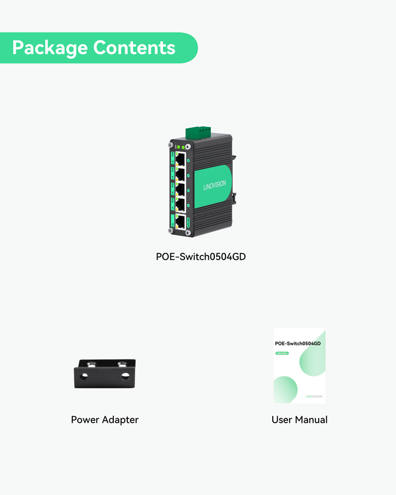 (POE-Switch0504GD) 5 Ports DC9-54V Input Full Gigabit POE Switch with Voltage Booster