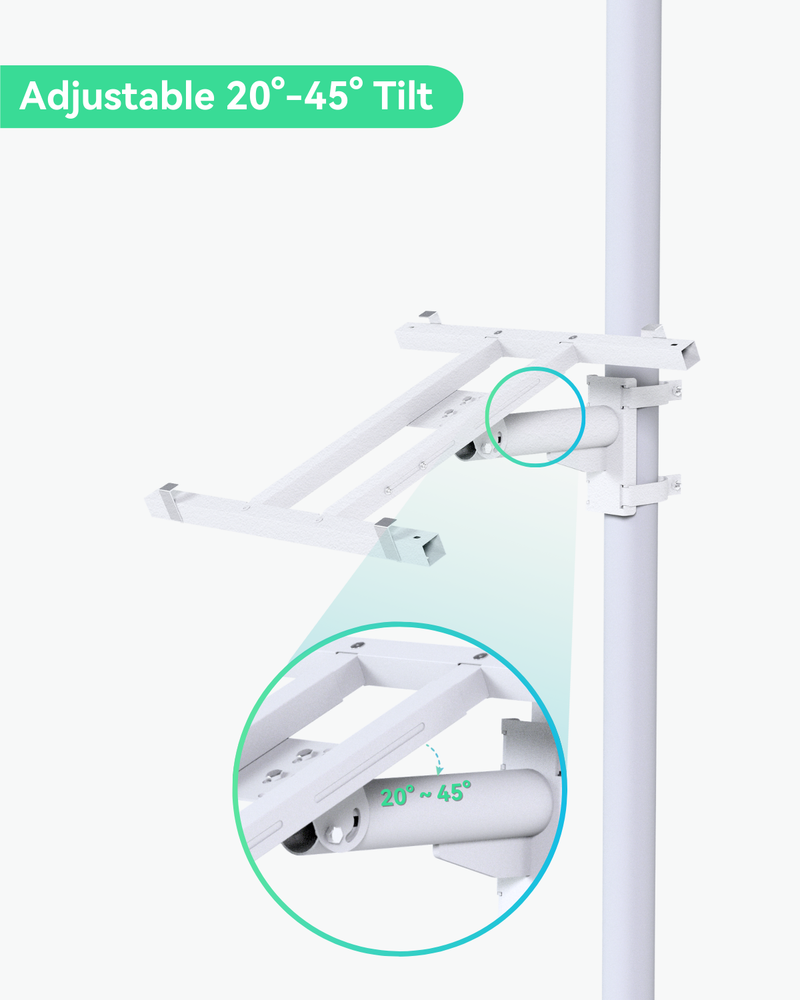 (Bracket-PanelOnePM) Pole mount bracket for solar power panel single unit installation, adjustable width 49cm to 71cm