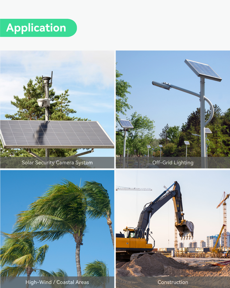 (Bracket-PanelOnePM) Pole mount bracket for solar power panel single unit installation, adjustable width 49cm to 71cm