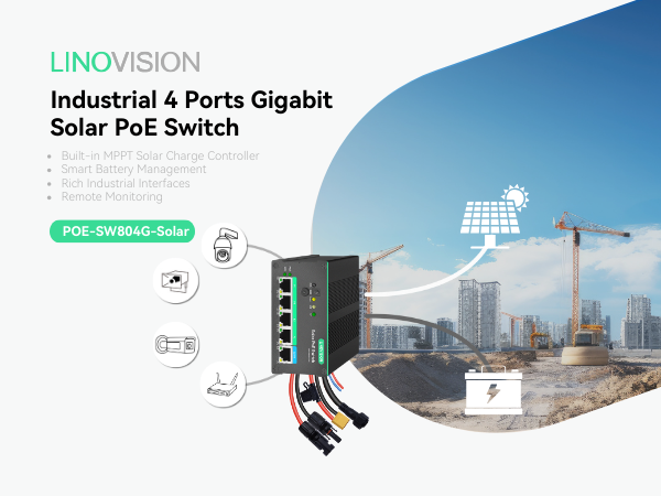 4 Ports MPPT Solar PoE Switch for Security Cameras and IoT Devices (PO ...