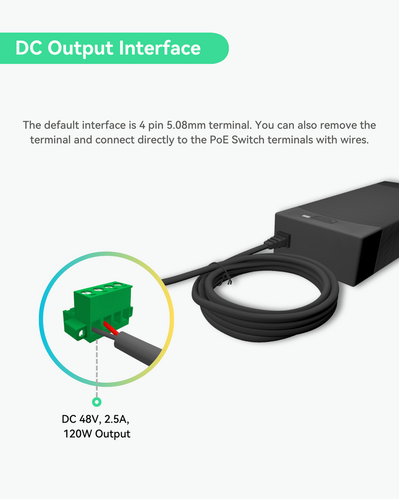 UL Listed DC 48V 2.5A Power Adapter,  AC 100-240V to DC 48V 2.5A 120W Power Supply Adapter for PoE Switches and PoE NVRs