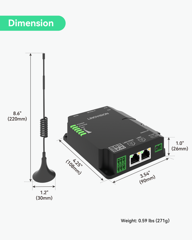 LINOVISION Routeur cellulaire robuste et polyvalent et DTU 4G avec RS232, routeur WiFi industriel 4G LTE avec double emplacement pour cartes SIM, prend en charge AT&amp;T et T-Mobile