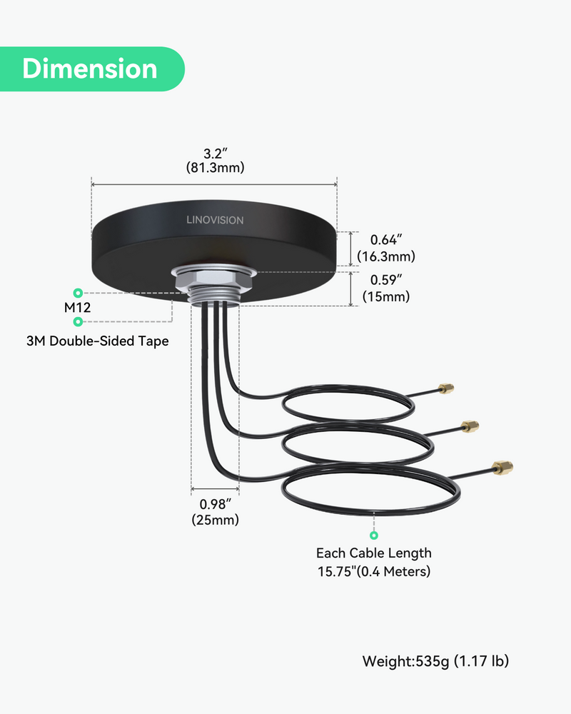 4G LTE MIMO and WiFi 3-in-1 Combo Antenna, 2x 4G LTE and 1x Dual Band Wi-Fi, Outdoor Roof SMA Antenna for IOT-R32, Inhand IR302, Teltonika RUT241/RUT240 (ANT-4GCOMBO3)