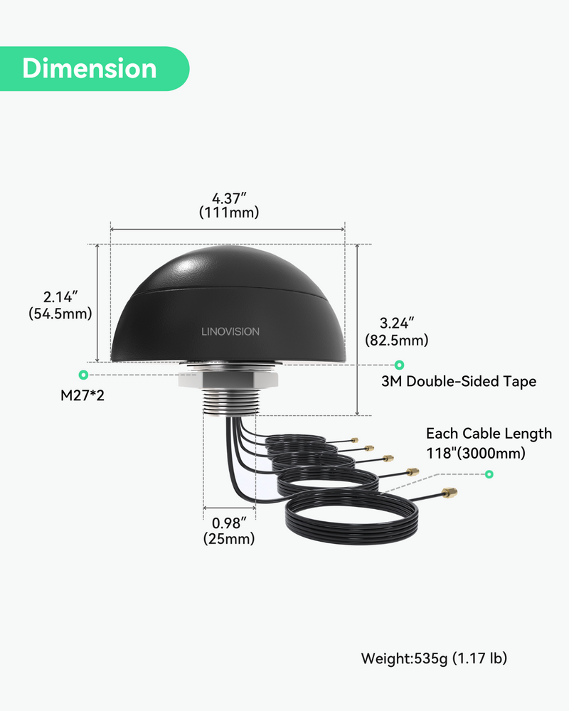 4G LTE Combo 5-in-1 Antenna, Outdoor Roof type, work with Linovision IOT-R32, Inhand IR302/IR305, Teltonika RUT241, RUT240, RUT360, RUT956, RUTX11 (ANT-4GCOMBO5)