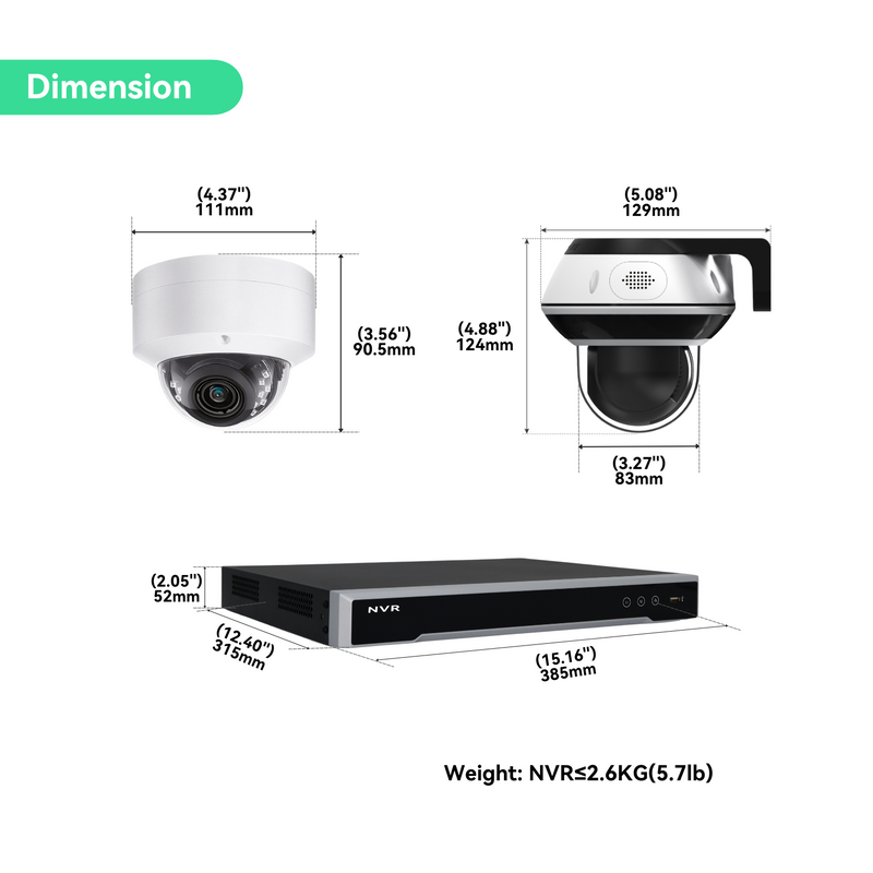 16CH PoE IP Camera System,(10)6MP PoE Cameras with (1)Mini PTZ Camera, 4TB HDD