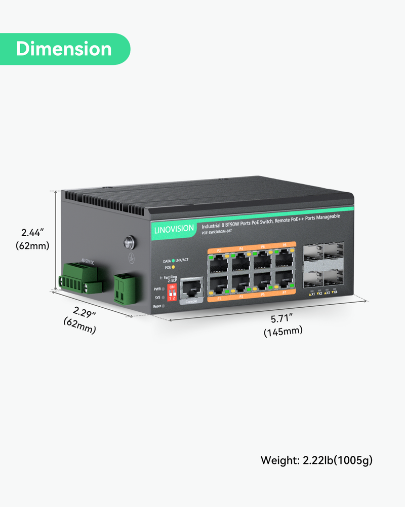 8 Ports L2+ Cloud Managed Full Gigabit BT PoE Switch,  Max 480W PoE Power