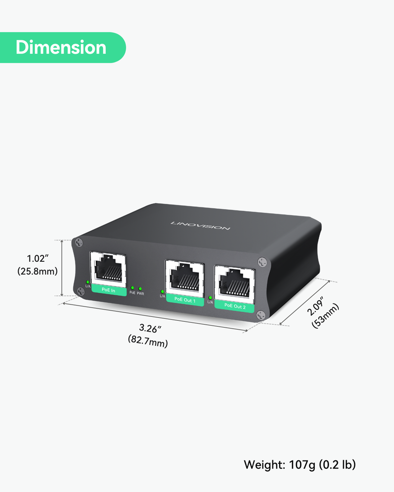 Industrial 2 Ports Gigabit PoE Extender, Passthrough and Split 30W POE  to two PoE Cameras or Wireless APs