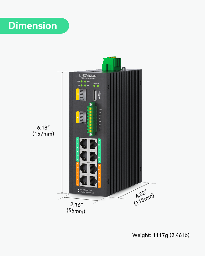 Industrial 8-Port Managed PoE++ Switch with 2x 10G SFP Uplinks and