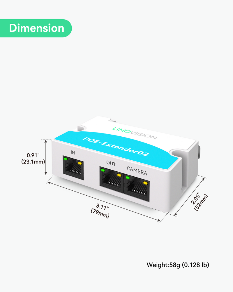 LINOVISION Mini commutateur POE passif à 2 ports Prolongateur POE IEEE 802.3af/at Répartiteur de répéteur POE Alimentation sur Ethernet 330 pieds sur câble Cat5/6 alimentant 2 appareils POE comme des caméras IP sur un câble Cat5/6