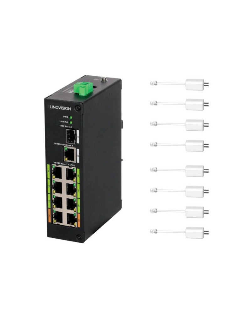 8-Port EOC & POE Hybrid Switch, Up to 2,500ft POE + Data Transmission over Cat5E Network Cable or Coaxial Cable, Simply cabling and plug-n-play