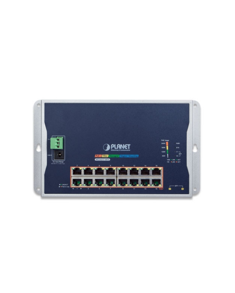 PLANET WGS-4215-16P2S Industrial Flat Wall Mount L2 Managed 16-Port PoE Switch, 240W Total PoE Budget