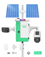 (GO BOX-V1200PU-PTZ-Duo NDAA) Commercial Solar Powered Cameras System with Paired Wireless Bridge