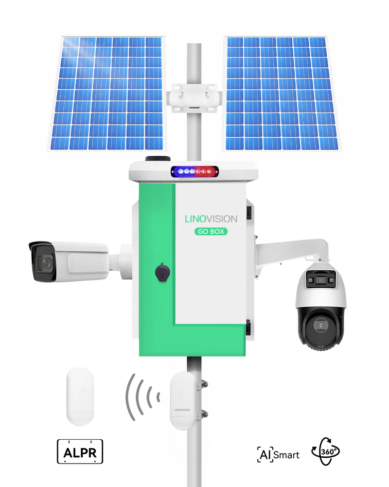 (GO BOX-V1200PU-PTZ-LPR) Versatile Solar Powered Cameras System with Paired Wireless Bridge