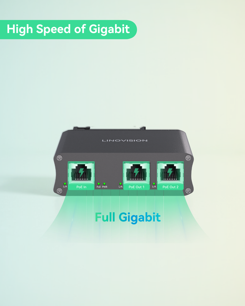 Industrial 2 Ports Gigabit PoE Extender, Passthrough and Split 30W POE  to two PoE Cameras or Wireless APs