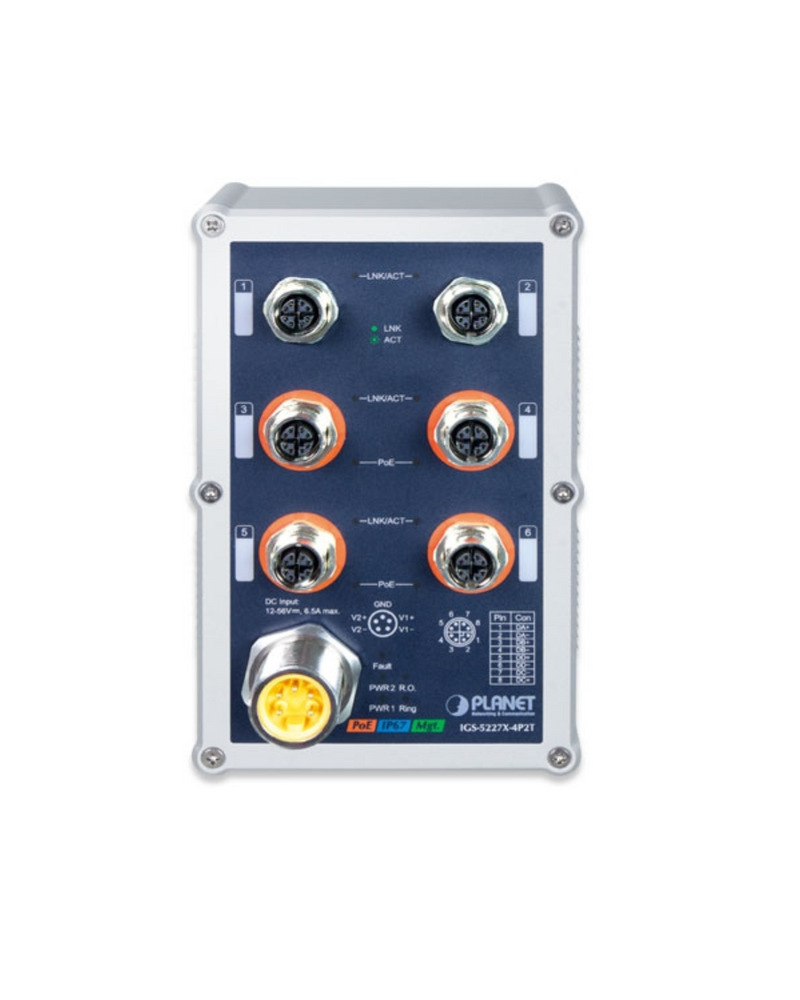 PLANET IGS-5227X-4P2T Industrial IP67-rated 4-Port 10/100/1000T 802.3at PoE+ 2-Port 10/100/1000T Managed Ethernet Switch
