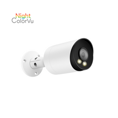ColorVu POE IP 子弹头摄像机支持 24 小时彩色夜视，带暖白 LED NDAA 
