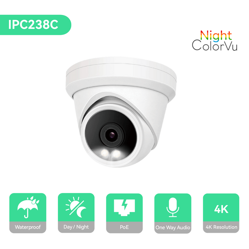 Système de caméra de sécurité IP PoE 16 canaux 4K NVR 16ch 4K et 8 caméras IP PoE à tourelle de vision nocturne colorée de 8 MP avec prise en charge du disque dur 4 To Vision nocturne audio POE Plug-n-Play