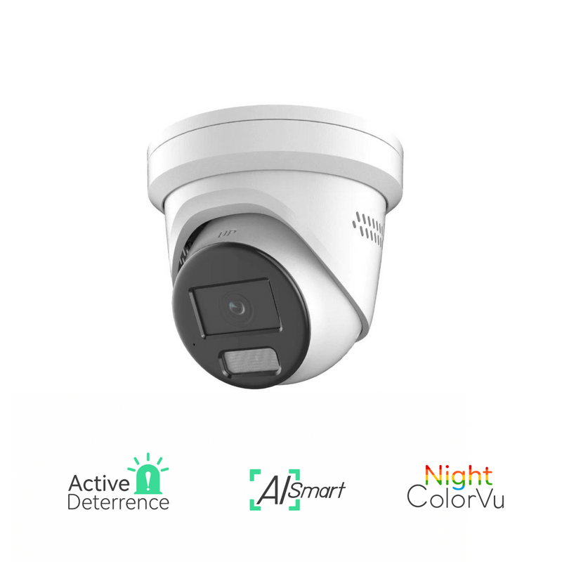 4MP AI Smart Night ColorVu Caméra dôme tourelle IP prend en charge la dissuasion active avec lumière stroboscopique et alarme audio