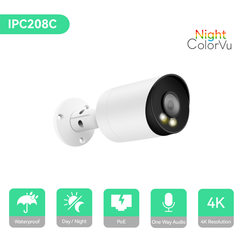 8 Channel 4K NVR PoE IP Camera System H.265+ 8 Channel 4K NVR and 4 Pcs 8MP Colorful Night View PoE Bullet Security Cameras With 2TB HDD