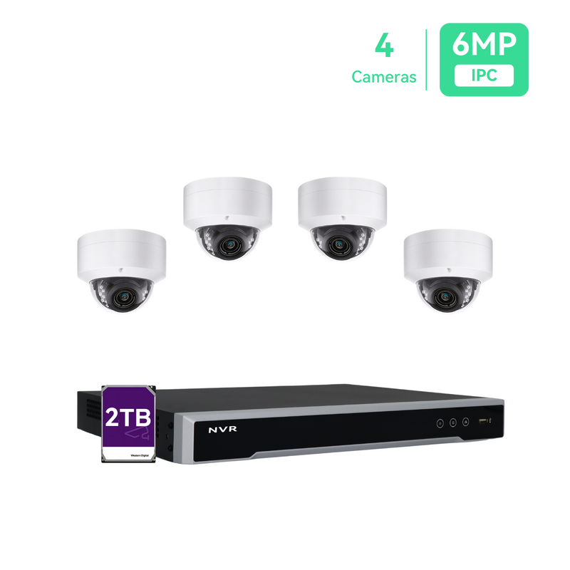 Sistema de cámara IP PoE NVR 4K de 8 canales H.265+ NVR 4K de 8 canales con HDD de 2TB y 4 cámaras de seguridad domo PoE de 5MP para exteriores