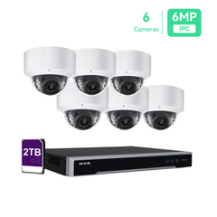 8CH 4K PoE IP Security Camera System with 6*6MP Dome Cameras, 2TB HDD