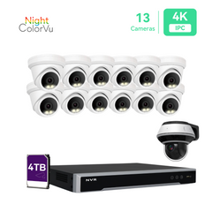 16CH IP Camera System,(12)4K Night ColorVu Cameras with (1)Mini PTZ camera, 4TB HDD (KIT1612T8PTZ)