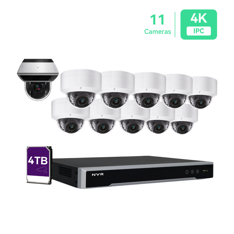 16CH PoE IP Camera System,(10)6MP PoE Cameras with (1)Mini PTZ Camera, 4TB HDD