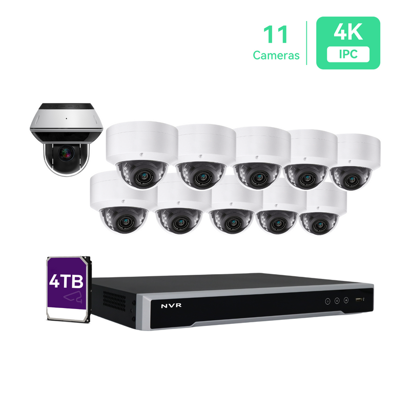 16CH PoE IP Camera System,(10)6MP PoE Cameras with (1)Mini PTZ