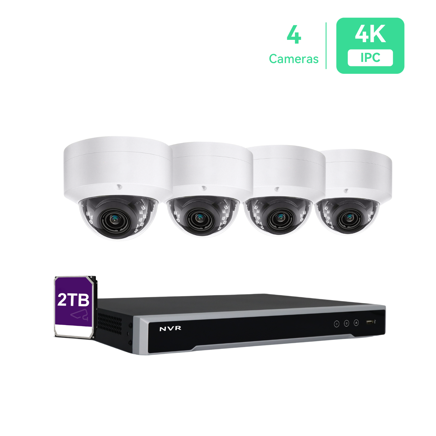 8 Channel 4K PoE IP Camera System with 4*8MP Dome Cameras, 2TB HDD