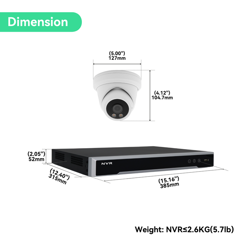 Système de caméra IP PoE 8 canaux 8MP 8CH 4K NVR et 4 caméras de sécurité tourelle PoE ColorVu nuit 8MP avec disque dur 2 To