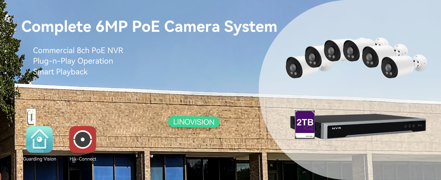 8CH 4K PoE IP Security Camera System with 6*6MP Bullet Cameras, 2TB HD ...