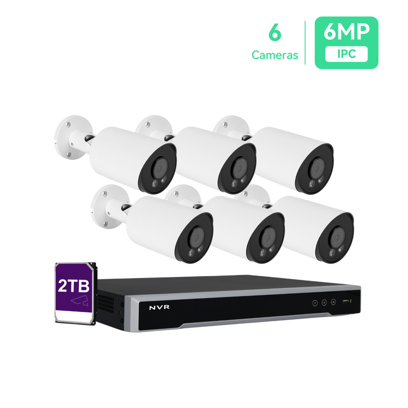 8CH 4K PoE IP Security Camera System with 6*6MP Bullet Cameras, 2TB HDD