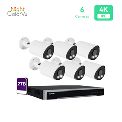 8CH PoE IP Camera System with (6) 4K Night Color Vision Cameras, 2TB HDD