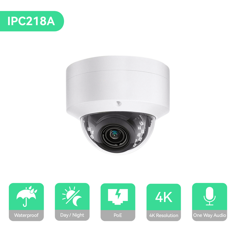 8 Channel 4K PoE IP Camera System with 6*8MP Dome Cameras, 2TB HDD