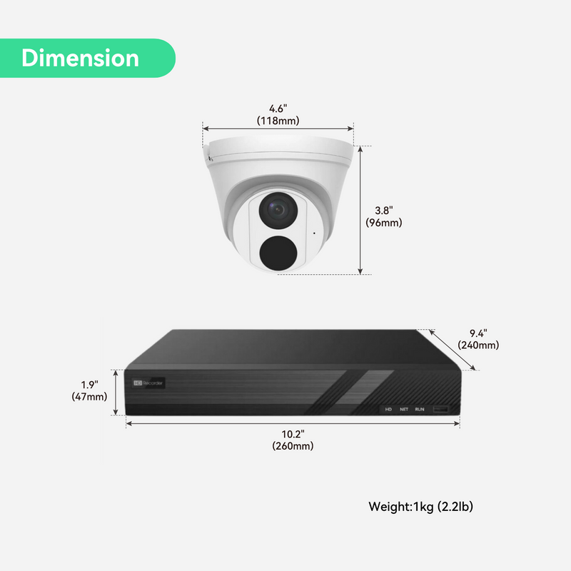 8CH 4K PoE NDAA IP Camera System with 6*4MP IR Fixed Turret Cameras