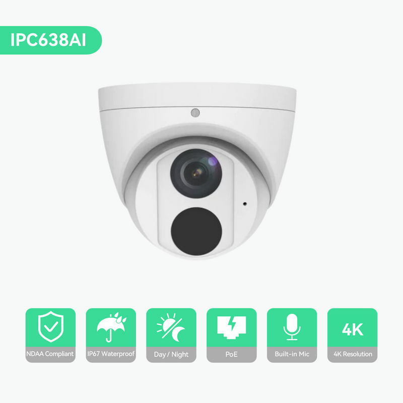 8CH 4K PoE NDAA IP Camera System with 6*4K IR Fixed Eyeball Turret Cameras