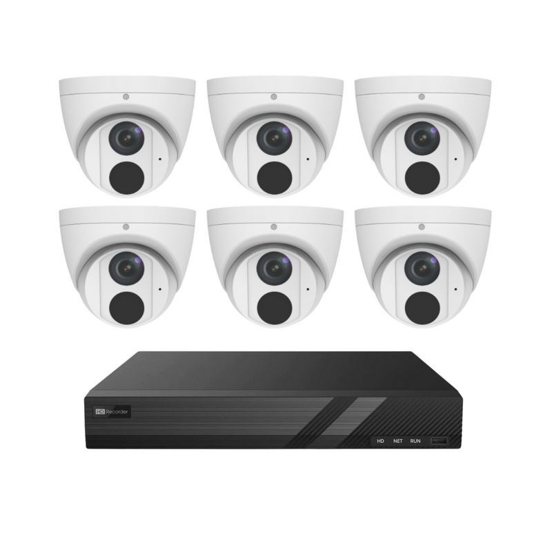8CH 4K PoE NDAA IP Camera System with 6*4K IR Fixed Eyeball Turret Cameras