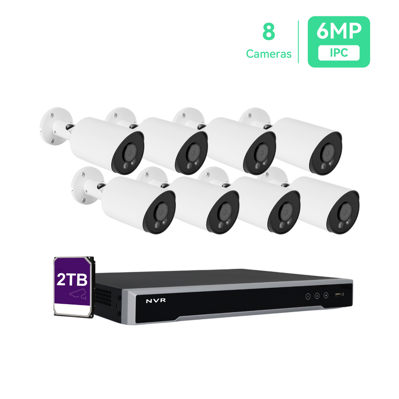 8 Channel 4K PoE IP Camera System 8 Channel 4K NVR and 8 Pcs 5MP PoE Bullet Security Cameras with 2TB HDD