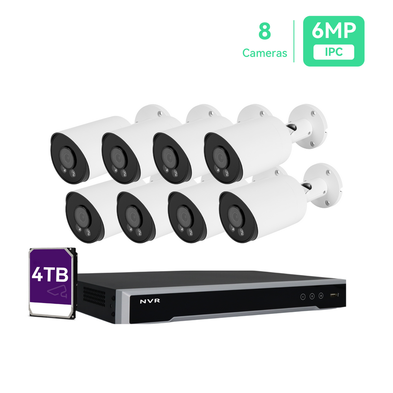 Sistema de cámara IP PoE 4K de 16 canales NVR 4K de 16 canales y 8 cámaras de seguridad tipo bala PoE de 5 MP con disco duro de 4 TB