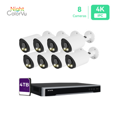 Système de caméra de sécurité IP PoE 16 canaux 4K NVR 16ch 4K et 8 caméras IP PoE colorées à vue nocturne 8MP avec prise en charge du disque dur 4 To Vision nocturne audio POE Plug-n-Play