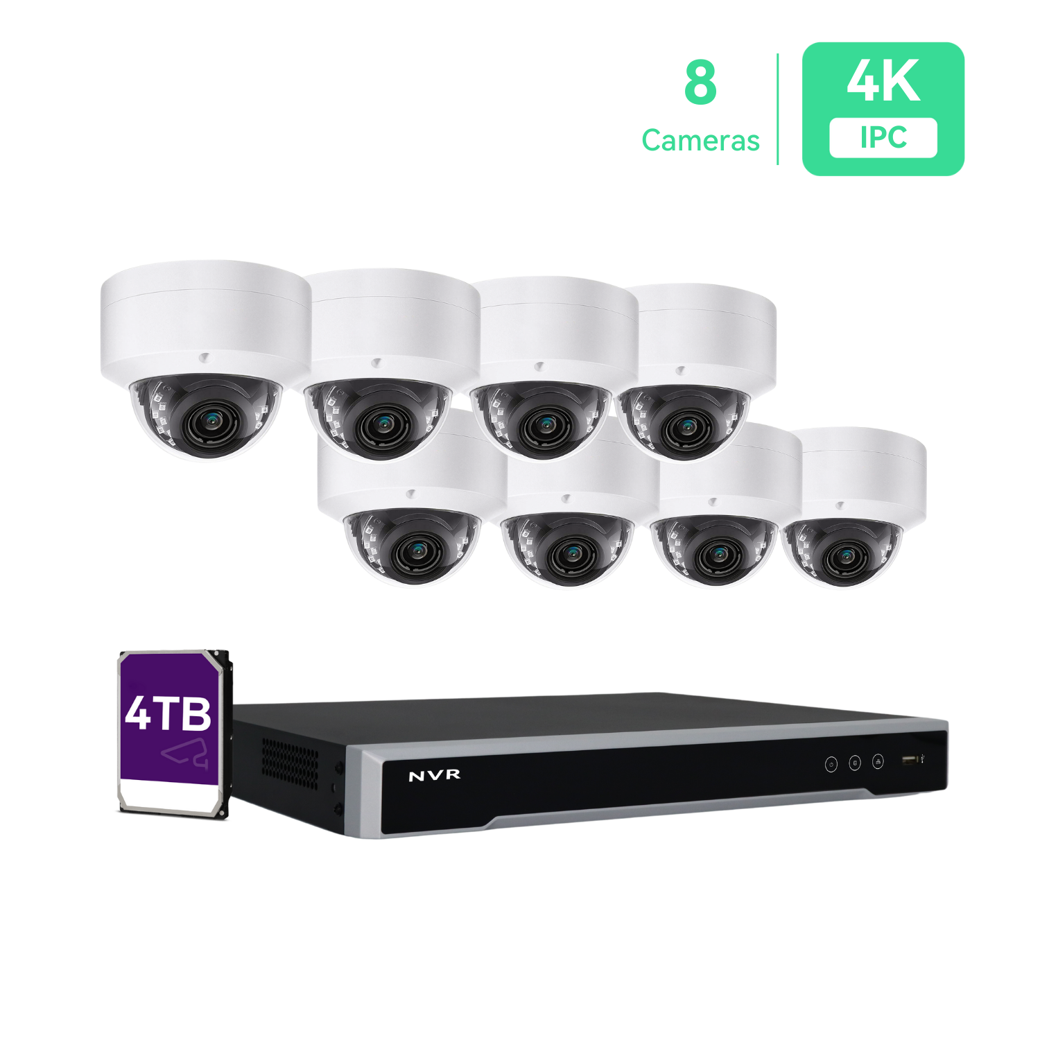 16CH 4K PoE IP Security Camera System with 8*4K Dome Cameras, 4TB HDD