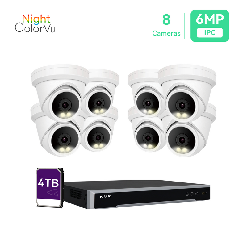 16 路 IP 安防摄像头系统，配备 (8) 个 6MP 夜间 ColorVu 摄像头、4TB 硬盘