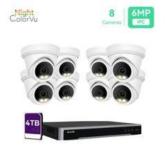 Sistema de cámara IP PoE de 16 canales y 5MP 16CH 4K NVR y 8 cámaras de seguridad de torreta PoE Night ColorVu de 5MP con disco duro de 4TB