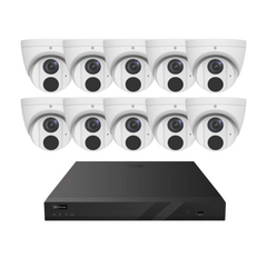 16CH 4K PoE NDAA IP Camera System with 10*4K IR Fixed Eyeball Turret Cameras