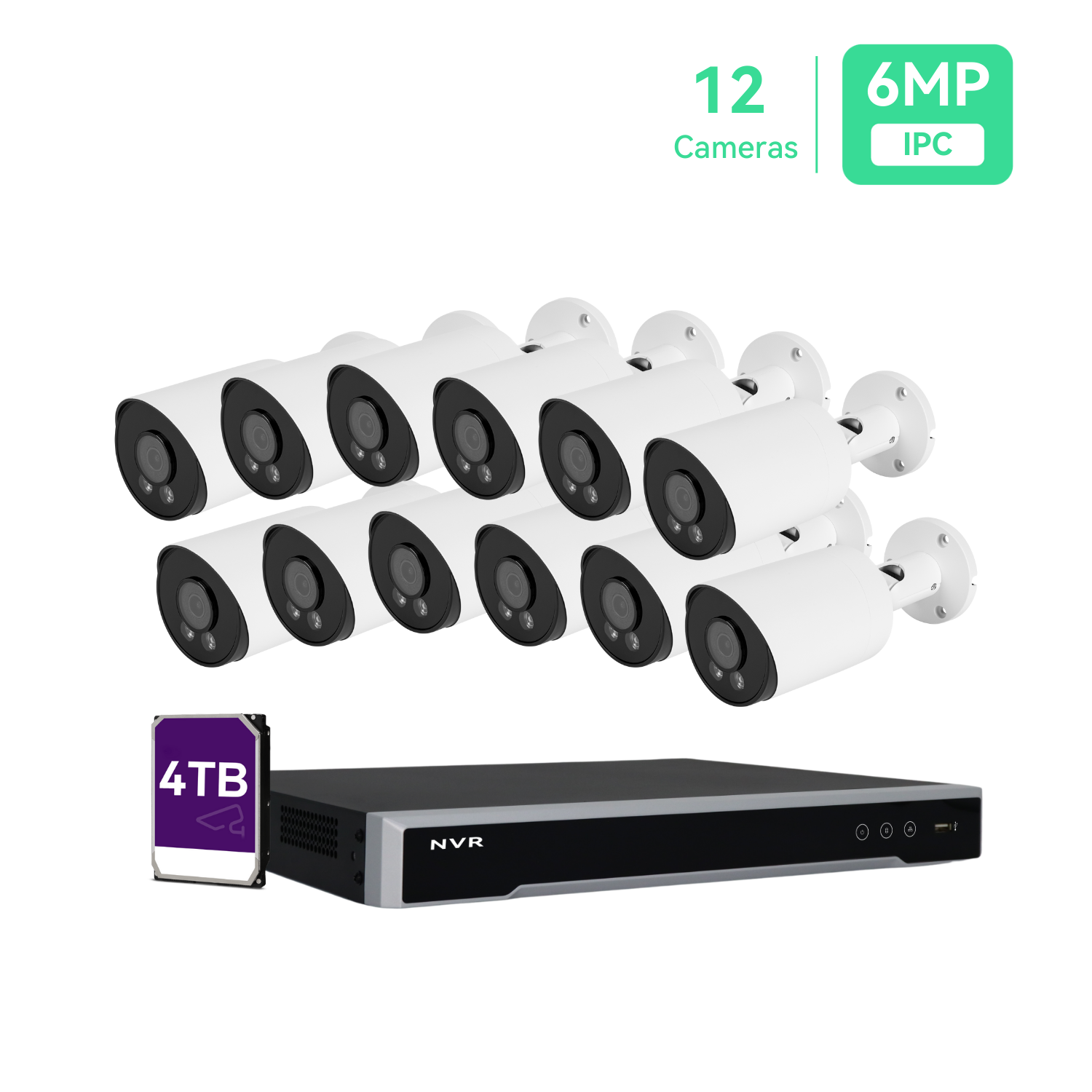 16 Channel 4K PoE IP Camera System 16 Channel 4K NVR and 12 5MP
